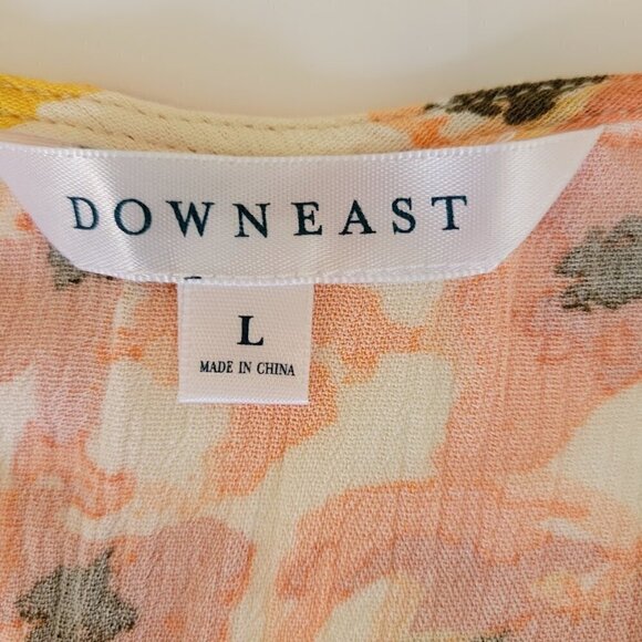 Downeast Blouse Long Sleeve Ivory Orange Yellow Floral Boho Shirt Womens Size L - Picture 7 of 9